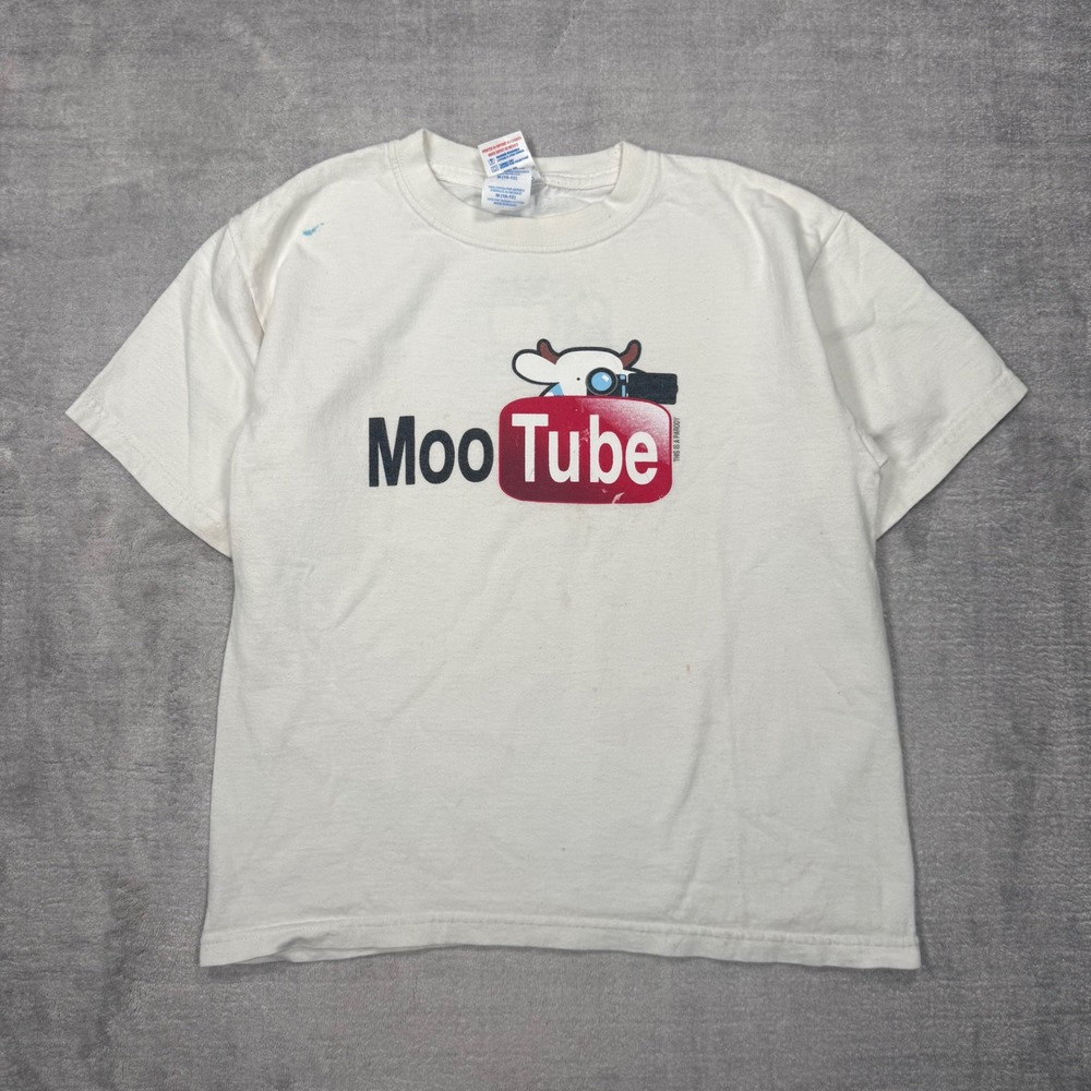 Cows Shirt Youth Medium 10-12 White Vintage Youtube Parody Y2K Funny Souvenir